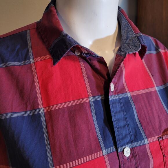 Express Red Blue Buffalo Plaid Flannel Shirt Sz M Soft Wash Cotton Gorpcore - Picture 9 of 10